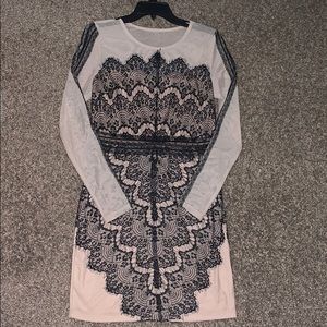 Nude lace long sleeve dress